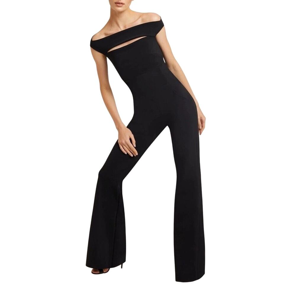 Chiara Boni La Petite Robe Rebecca Off-the-Shoulder Black Flare Jumpsuit